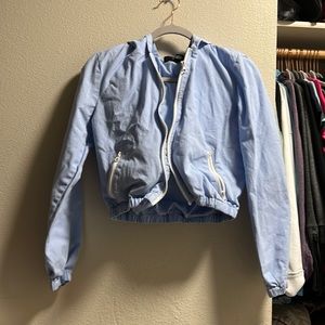 Blue hooded canvas jacket